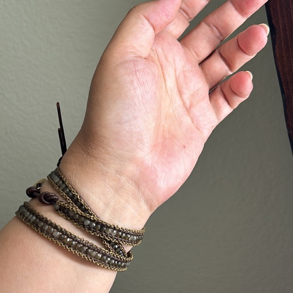 🖤CHAN LUU Labradorite Sterling silver Chain Leather wrap bracelet - Picture 2 of 11